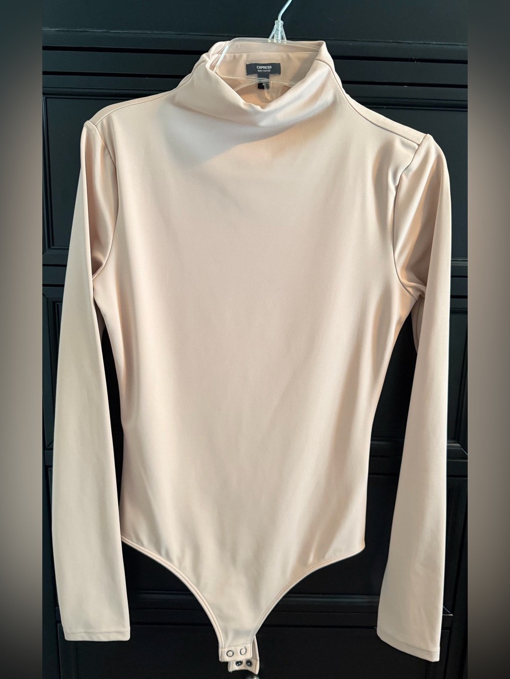 Express Long-Sleeve Mock Neck Bodysuit in Pale Nude